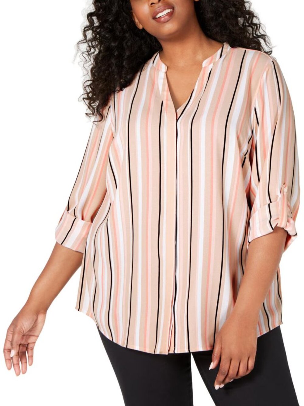 Alfani Womens Plus Size Striped Utility Shirt